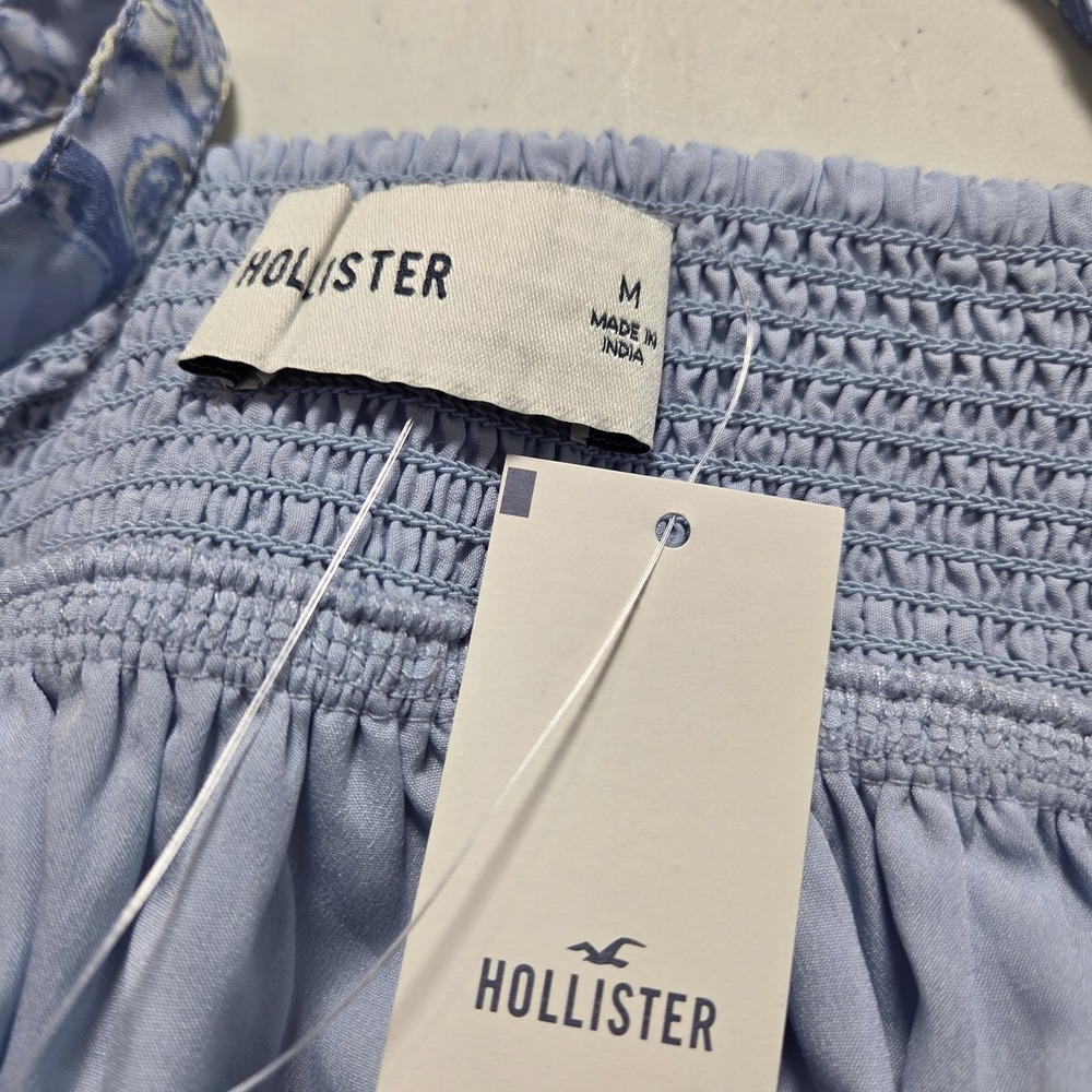Hollister Tank Top Babydoll Womens Medium Blue Chiffon Lined Smocked Fairy NWT - Picture 7 of 8
